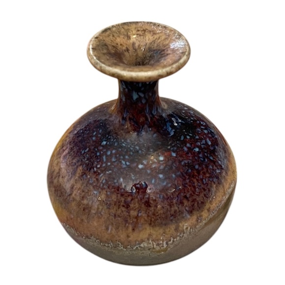 Signed Tiny Flat Earth Pottery Glaze Multicolor Bud Vase - Picture 1 of 6